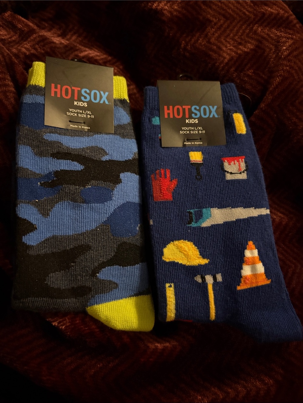 Hot Sox Kids Blue Camo & Navy Construction Crew Socks - Twin Pack